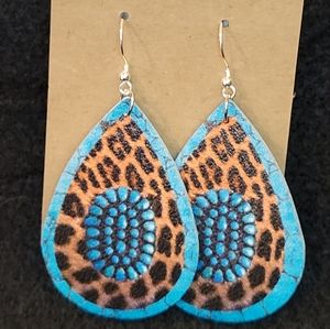 Turquoise and brown leather earrings NWOT